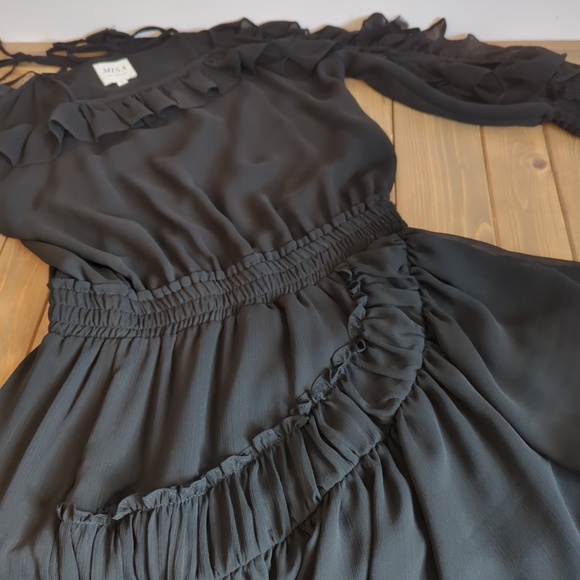 MISA Los Angeles  Black Chiffon Ruffle Off the Shoulder Mini Dress - Picture 6 of 12